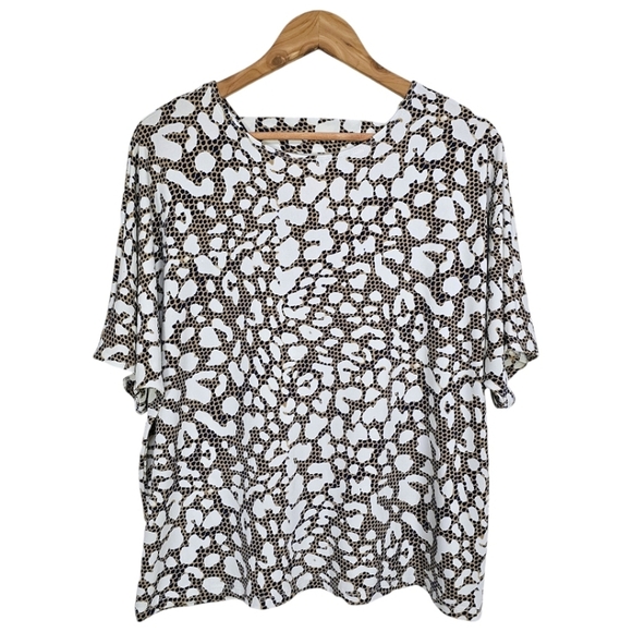 Clara Sunwoo Leopard Print Scoop Neck Relaxed Fit Popover Blouse White Tan Large - Picture 1 of 12